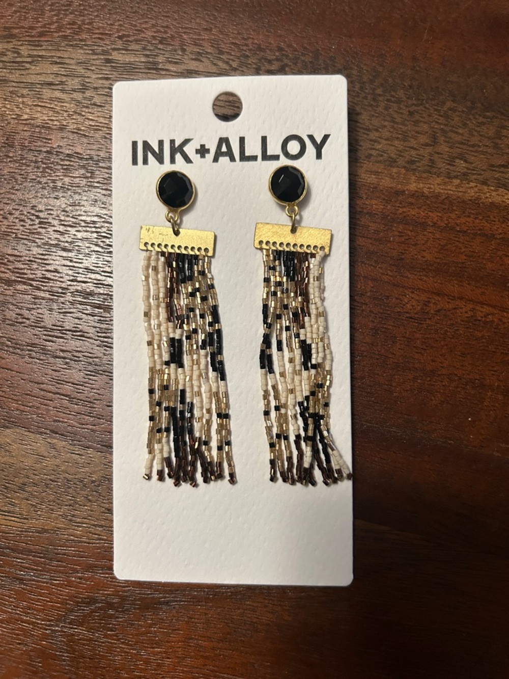 INK+ALLOY White and Black Beaded Tassel Earrings